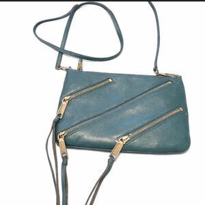 Rebecca Minkoff Teal Leather Crossbody Bag Triple Gold Zippers NWOT